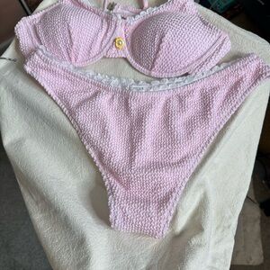 Elegant Pink Textured 2Pc Bikini Swimsuit Set sz L